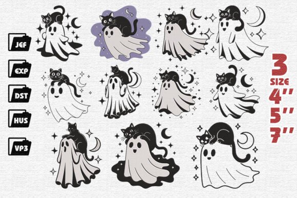 Review: Set of 11 Ghost with Cat Embroidery for Halloween Projects